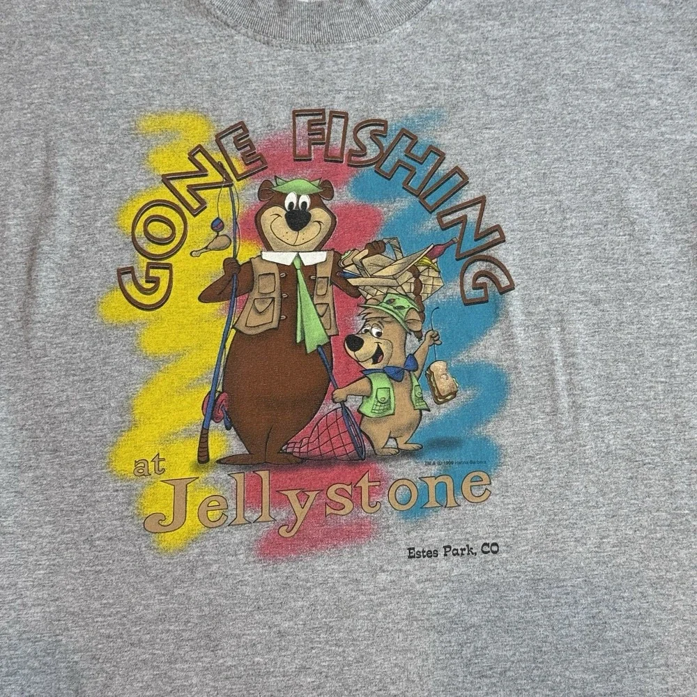 Estes Park Yogi Bear‎ Cartoon Graphic T-Shirt Gone Fishing Jellystone L/XL Y2K